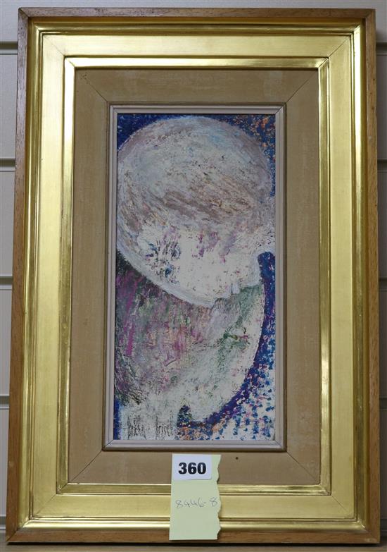 Bella Brisel (1929-1982), oil on canvas, Deux Tetes, signed and inscribed verso, dated 1961, Kaplan Gallery 28 x 14cm